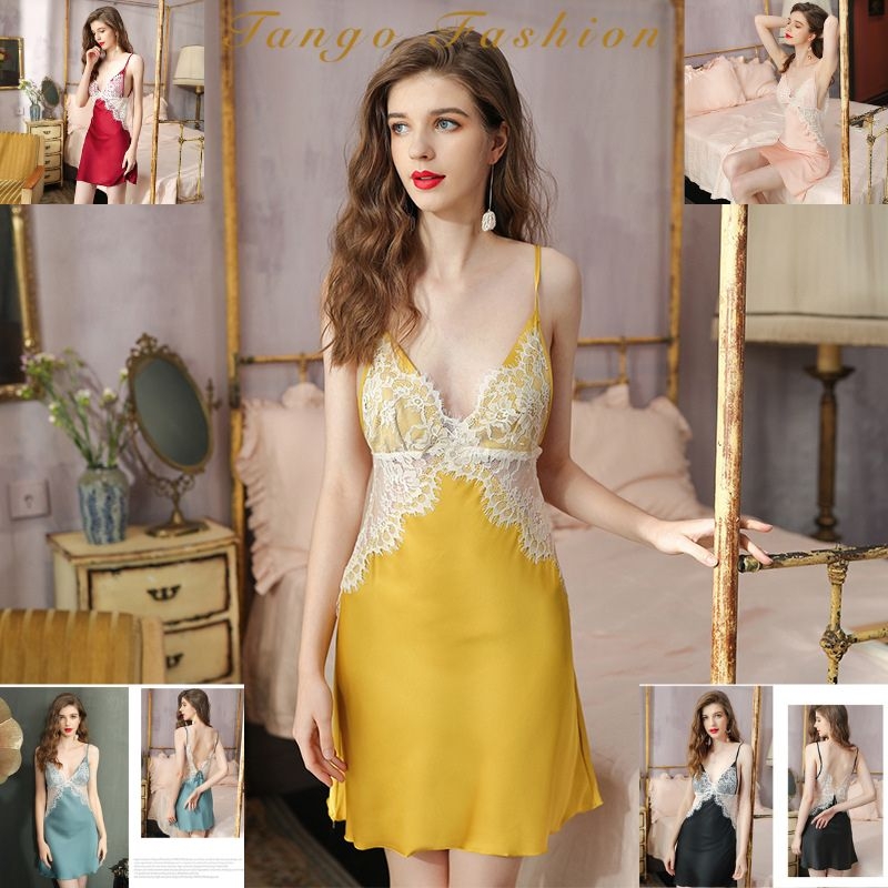 Đầm ngủ sexy lụa phối ren cao cấp váy mặc nhà gợi cảm quyến rũ - TANGO FASHION